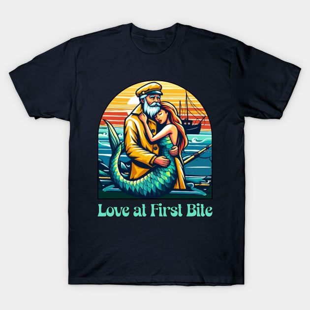 Love at First Bite [Mermaid and Fisherman] T-Shirt by Blended Designs